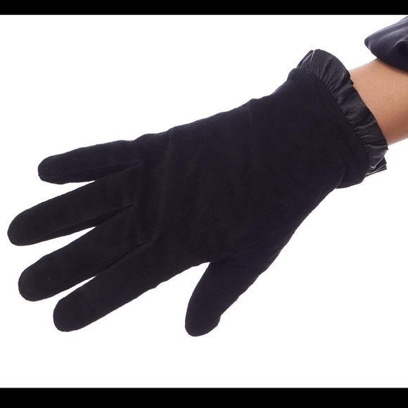 Sensational Suede Fleece Lined Gloves with Leather Ruffle - Picture 2 of 5